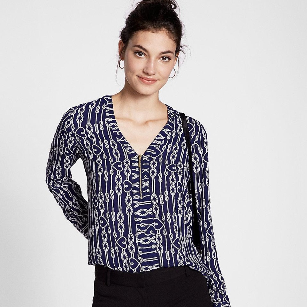 Express rope print half zip blouse